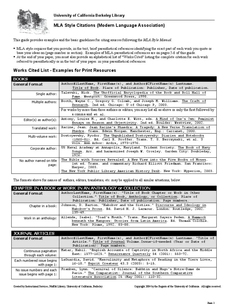 MLA Style Citations (Modern Language Association) : Books | PDF | Citation | Writing