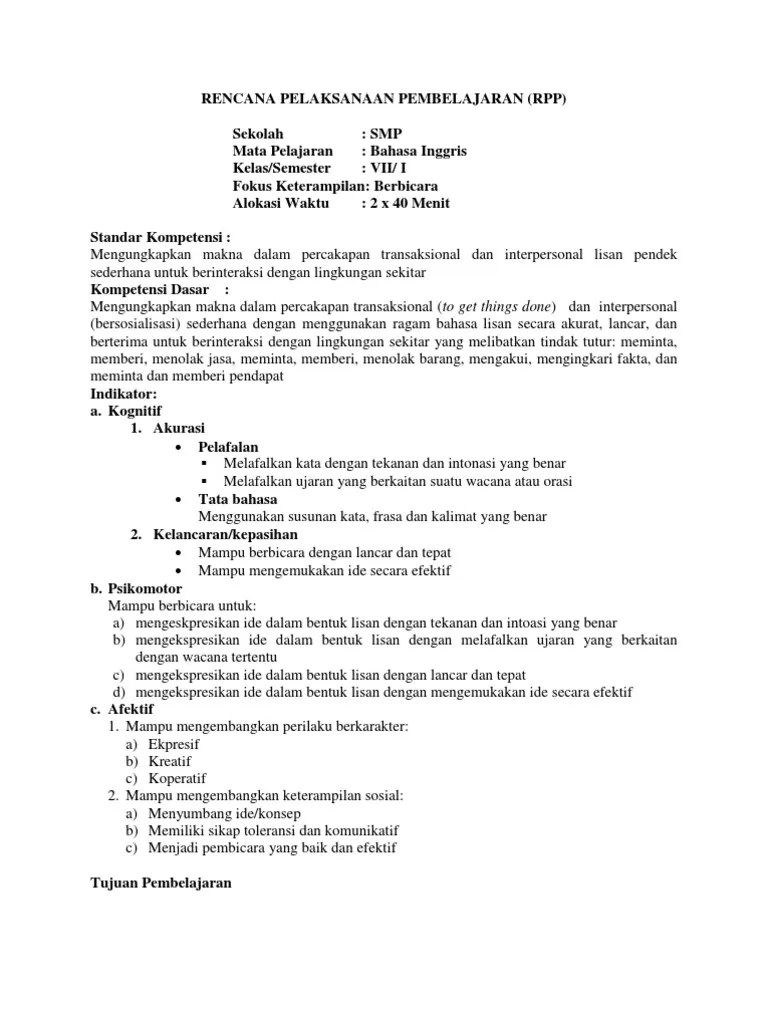 Menyebutkan kosakata berkaitan dengan seragam sekolah (speaking). Rpp Speaking
