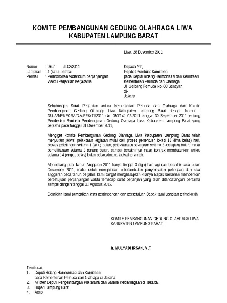 Pdf pengaruh pekerjaan tambah kurang terhadap kinerja proyek. Contoh Surat Permohonan Addendum