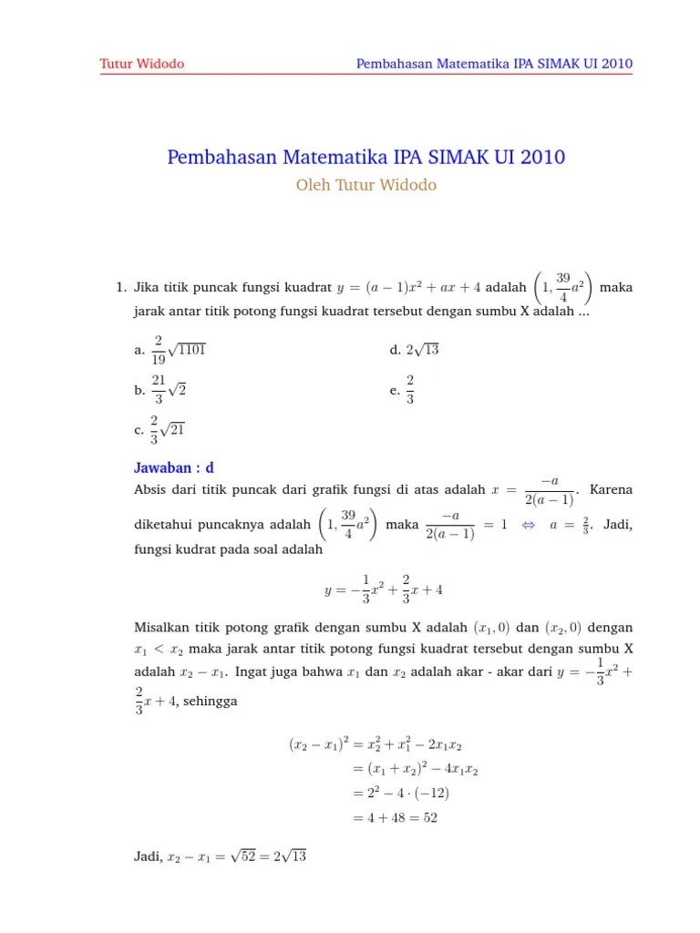 Buku ini kan melatih daya pikir . Pembahasan Soal Simak Ui Matematika Ipa 2016 Beinyu Com