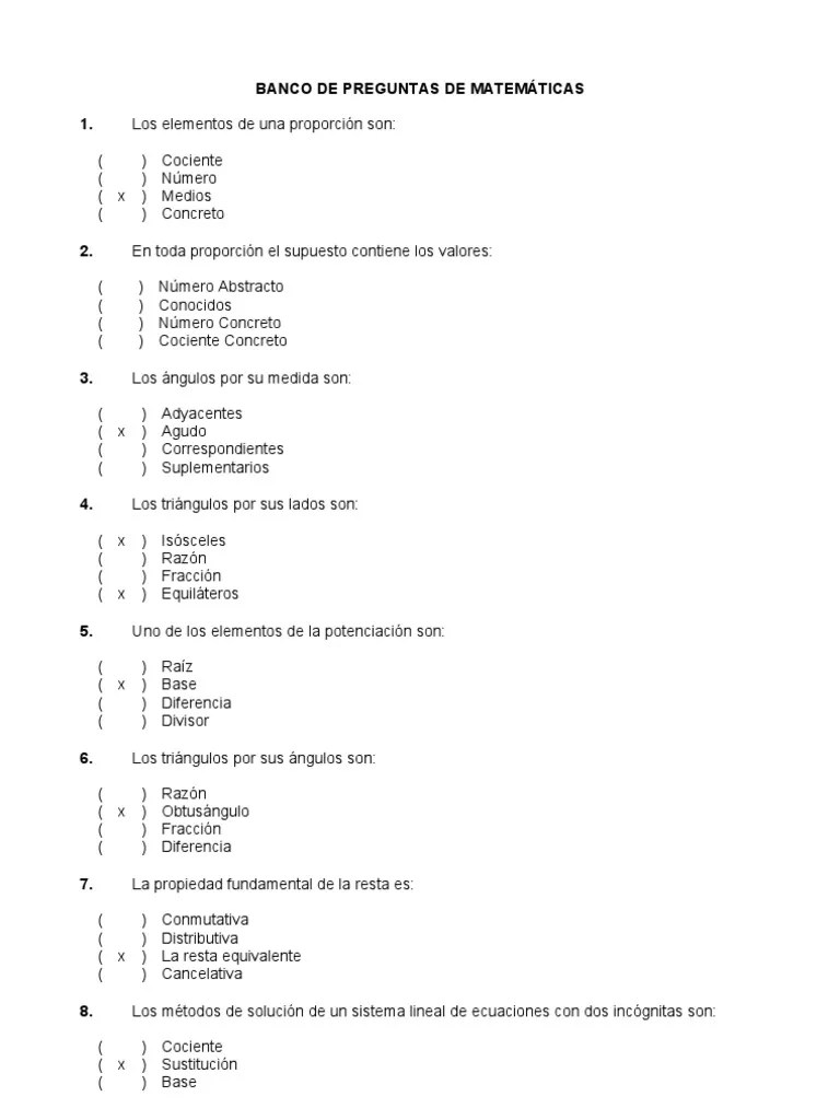 Banco De Preguntas Matematicas Web | PDF | Fracción (Matemáticas ...