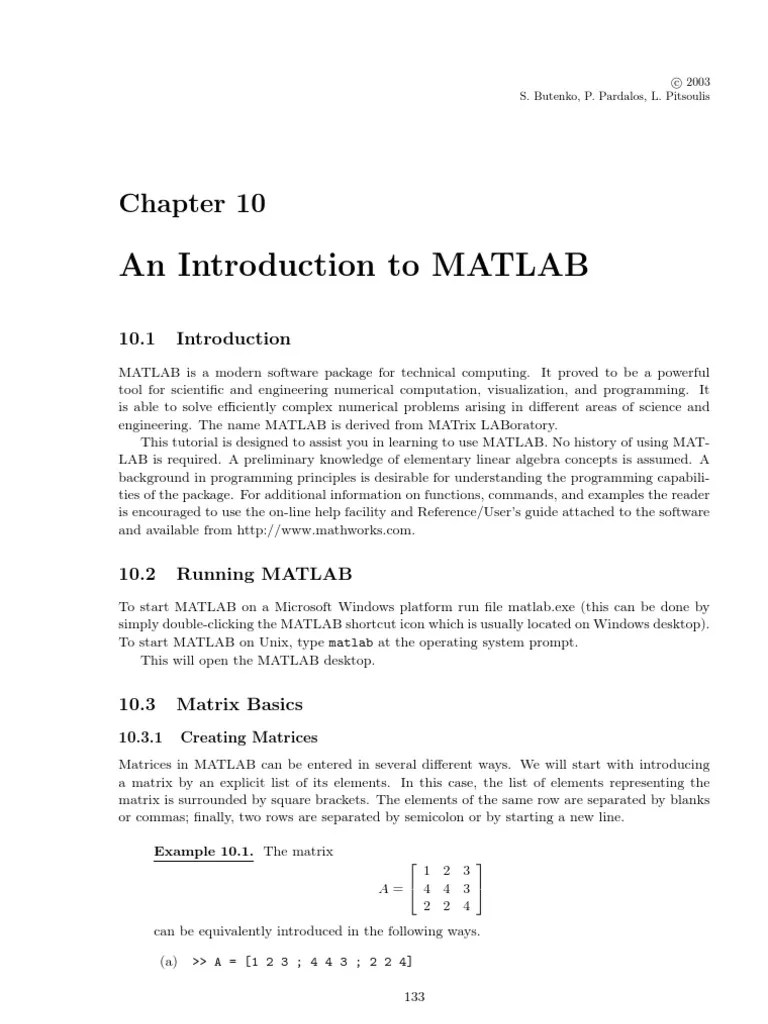 An Introduction To MATLAB: 10.3.1 Creating Matrices | PDF | Matrix ...