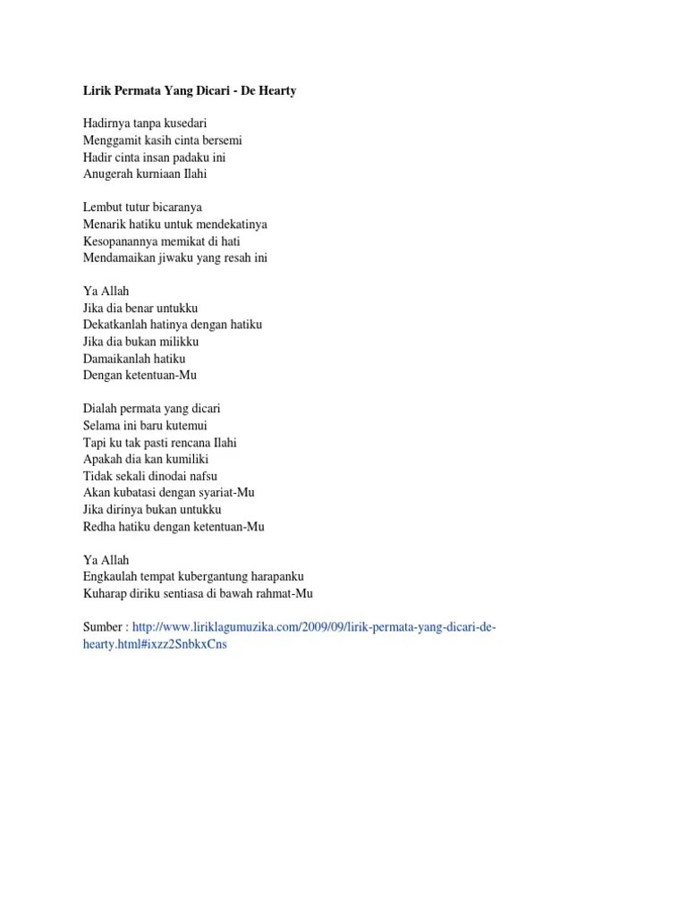 Lirik Permata Yang Dicari | PDF