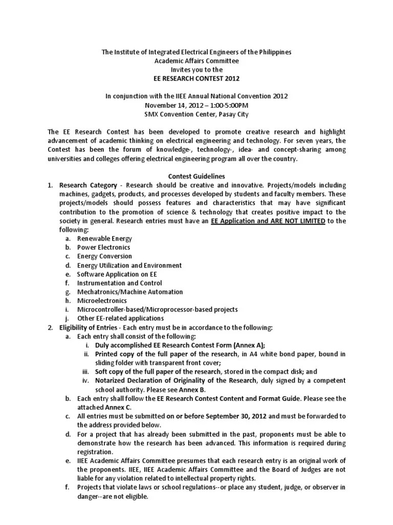 Eee Research Contest Concept Paper Pdf Electrical