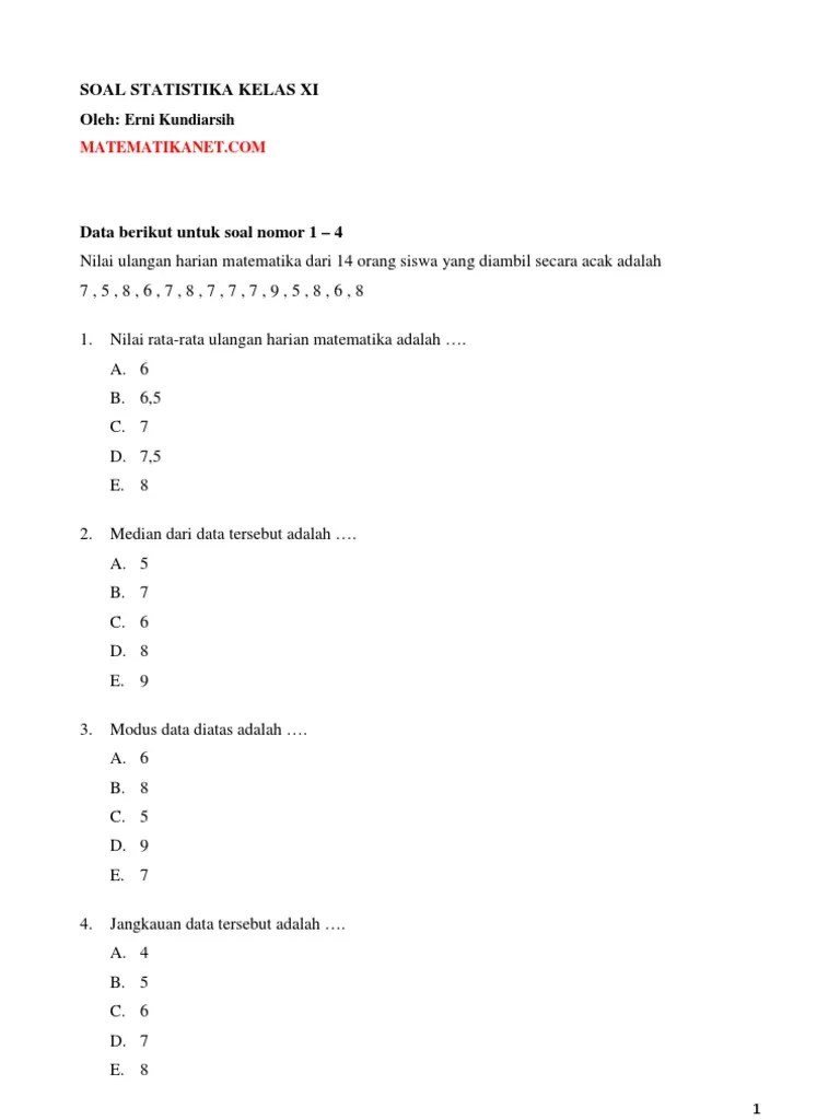 Ulangan kenaikan kelas (ukk) saat ini dikenal dengan. Contoh Soal Statistika Kelas 11 Matematika Peminatan