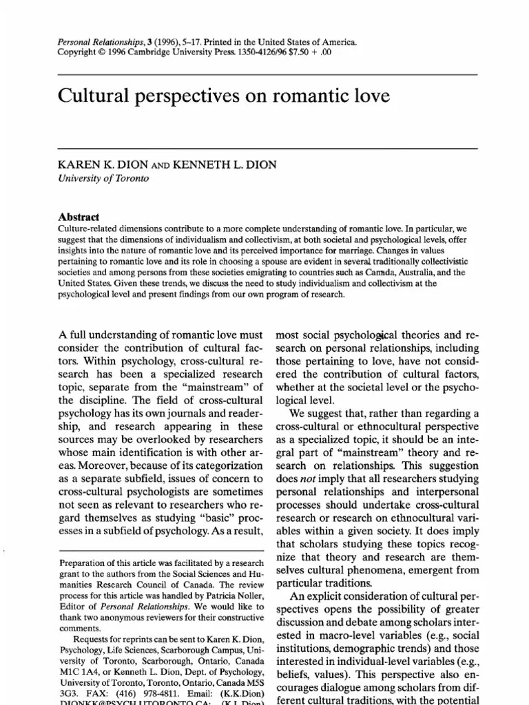 Cultural Perspectives On Love | PDF | Romance (Love) | Individualism
