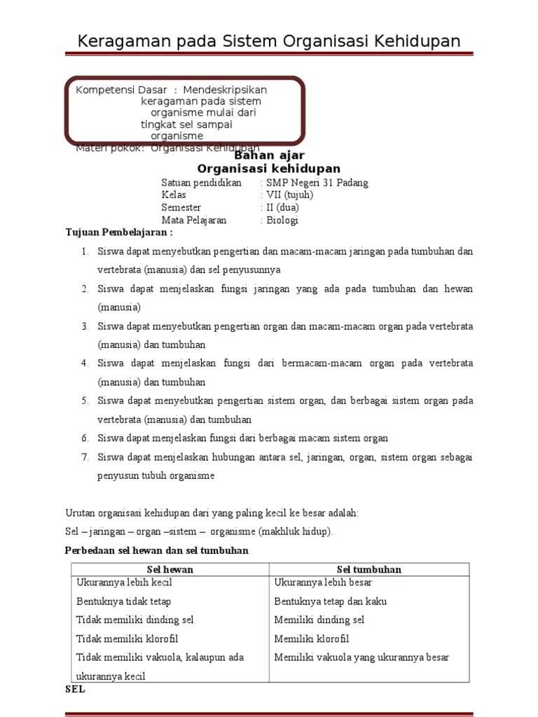 Memahami penyusun organisme mulai dari struktur terkecil hingga . Bahan Ajar 3 Organisasi Kehidupan Pdf