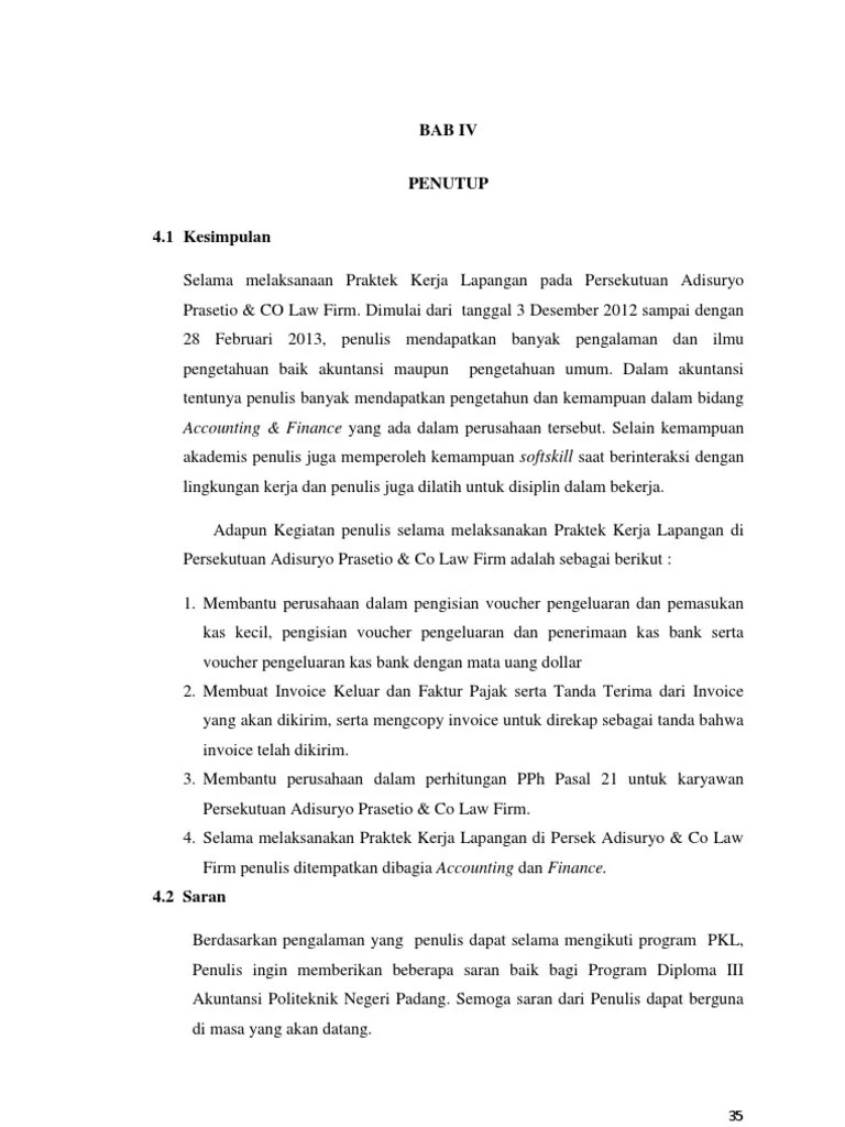 Bab ii tinjauan umum pt surya lintas nusantara. Contoh Laporan Prakerin Bab V