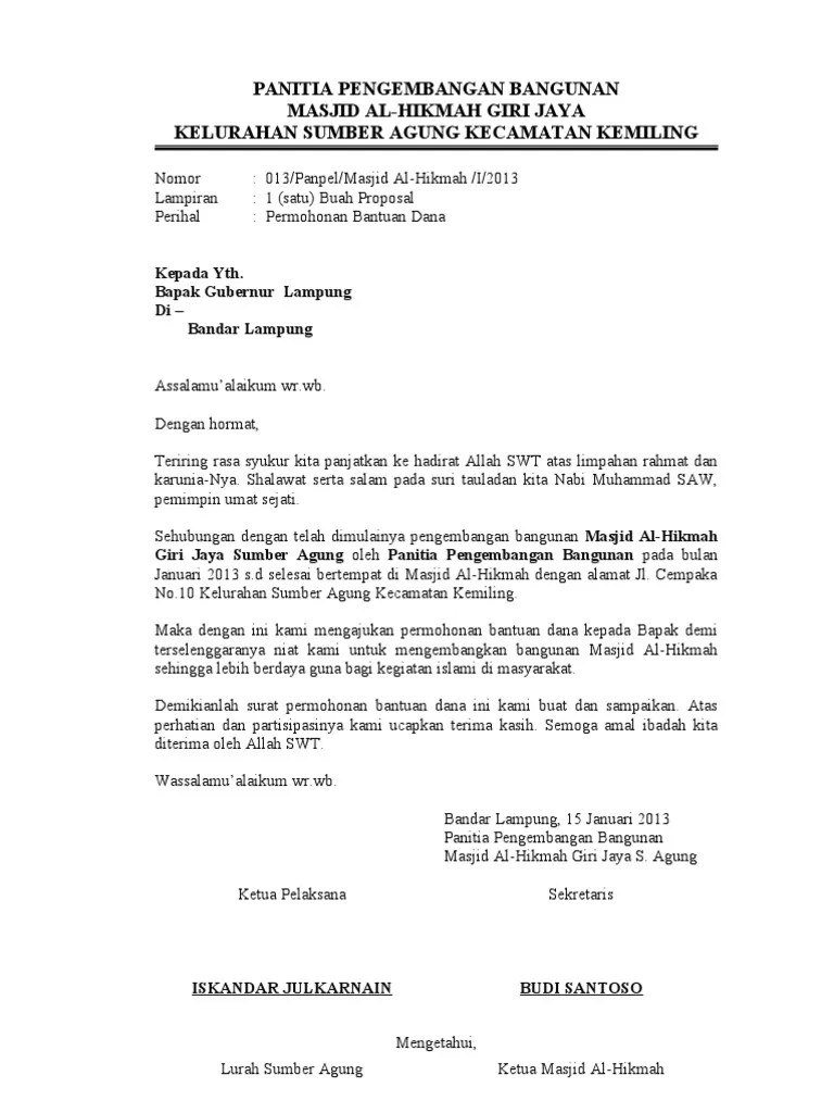 Permohonan dana pembangunan mushola nurul falah desa katonsari rt;02 rw;02 kecamatan demak kabupaten . Contoh Proposal Pembangunan Masjid Beinyu Com