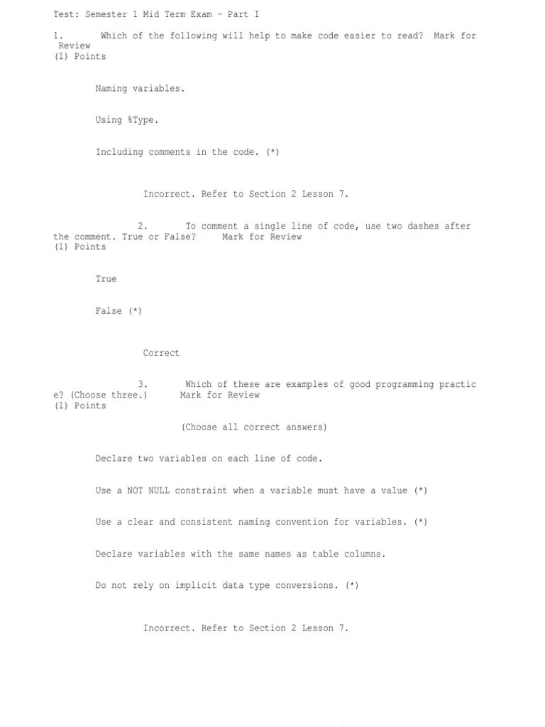 Oracle PLSQL Semester 1 Mid Term Exam Part 1 | PDF