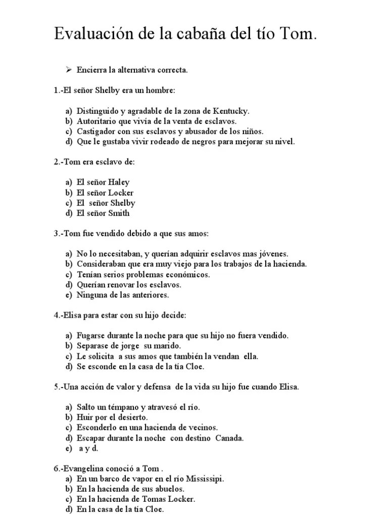So please help us by uploading 1 new document or like us to download Evaluación de la cabaña del tío Tom | Esclavitud | Violencia