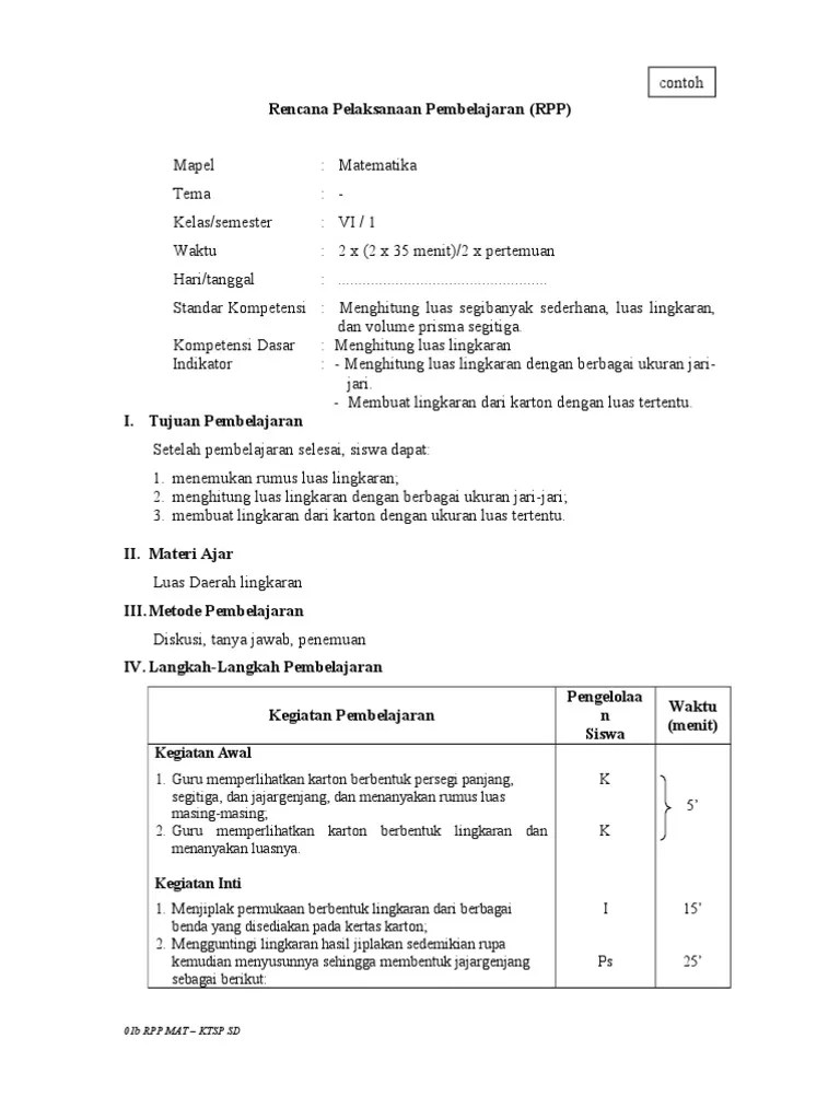 Download rpp, silabus, prota dan prosem ktsp 2006 sd. Contoh Rpp Ktsp Tingkat Sd
