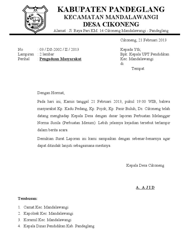 Penegak hukum (aph) dalam penanganan laporan atau pengaduan. Surat Pengaduan Masyarakat Pdf