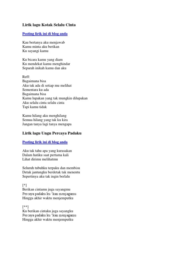 Lirik Lagu Kotak Selalu Cinta | PDF