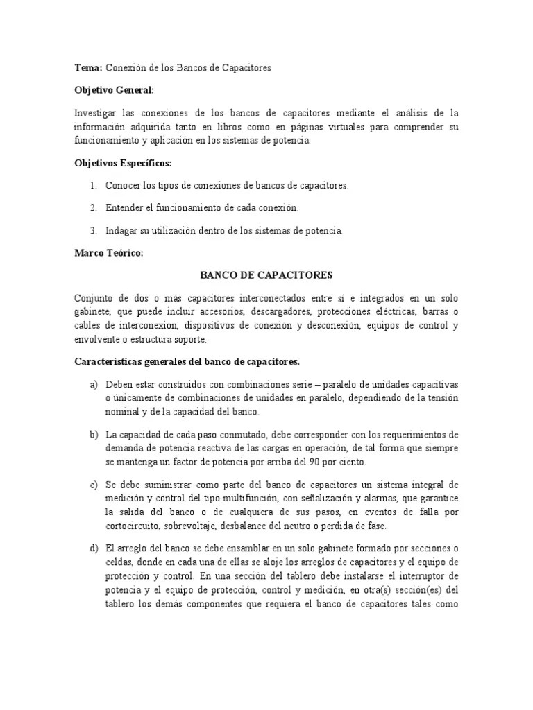 Conexion De Bancos De Capacitores