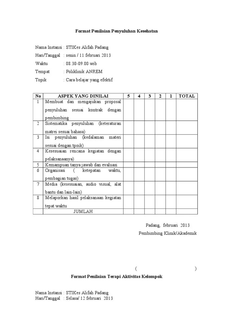 Format Penilaian Penyuluhan Kesehatan | PDF