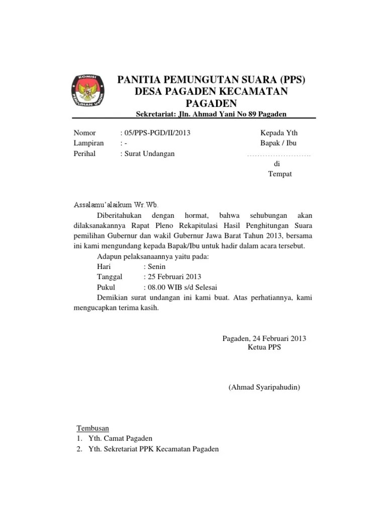 Mengingat pentingnya acara ini semoga semua warga dapat menghadirinya. Surat Undangan Rapat Pleno
