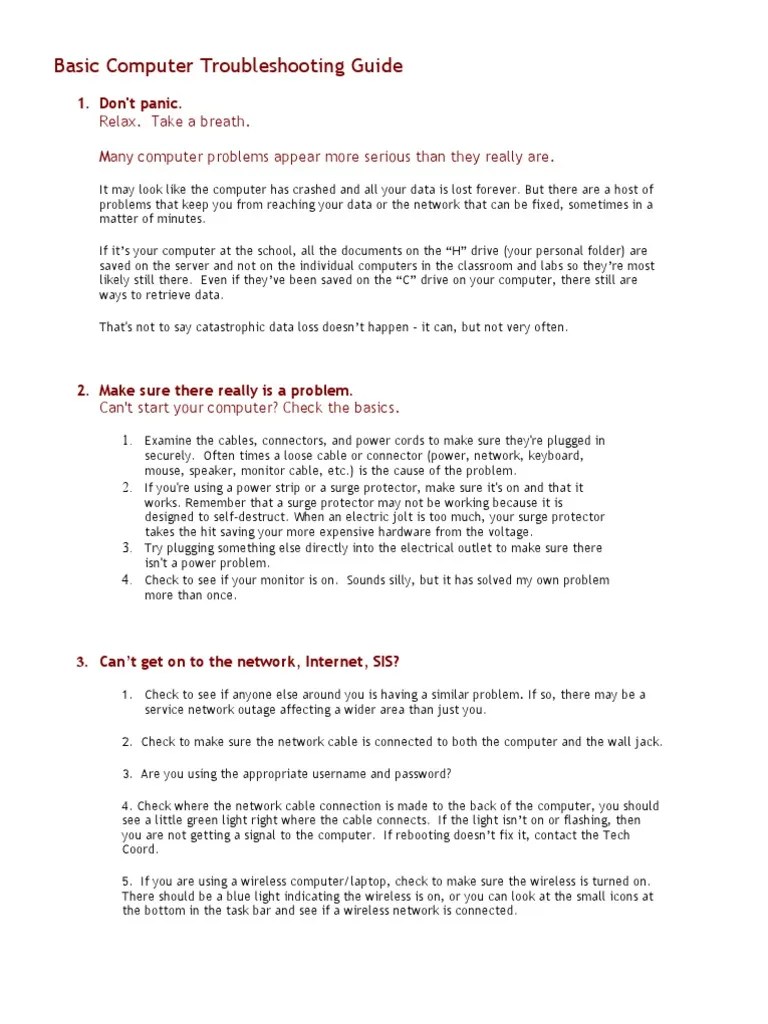 Computer Hardware Servicing Basic Computer Troubleshooting Guide | PDF ...
