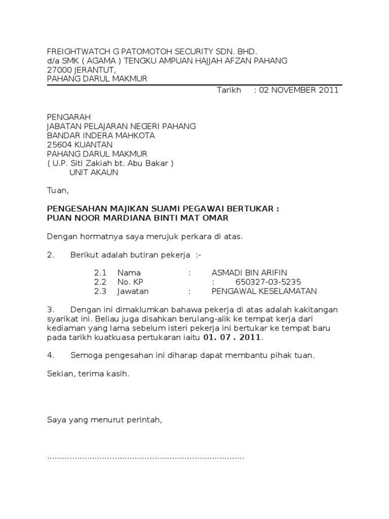 Contoh surat ini merupakan surat resmi yang dikeluarkan oleh lembaga khususnya sekolah yang mengusulkan pegawai yang bersangkutan untuk kenaikan gaji. Contoh Surat Pengesahan Majikan Pdf
