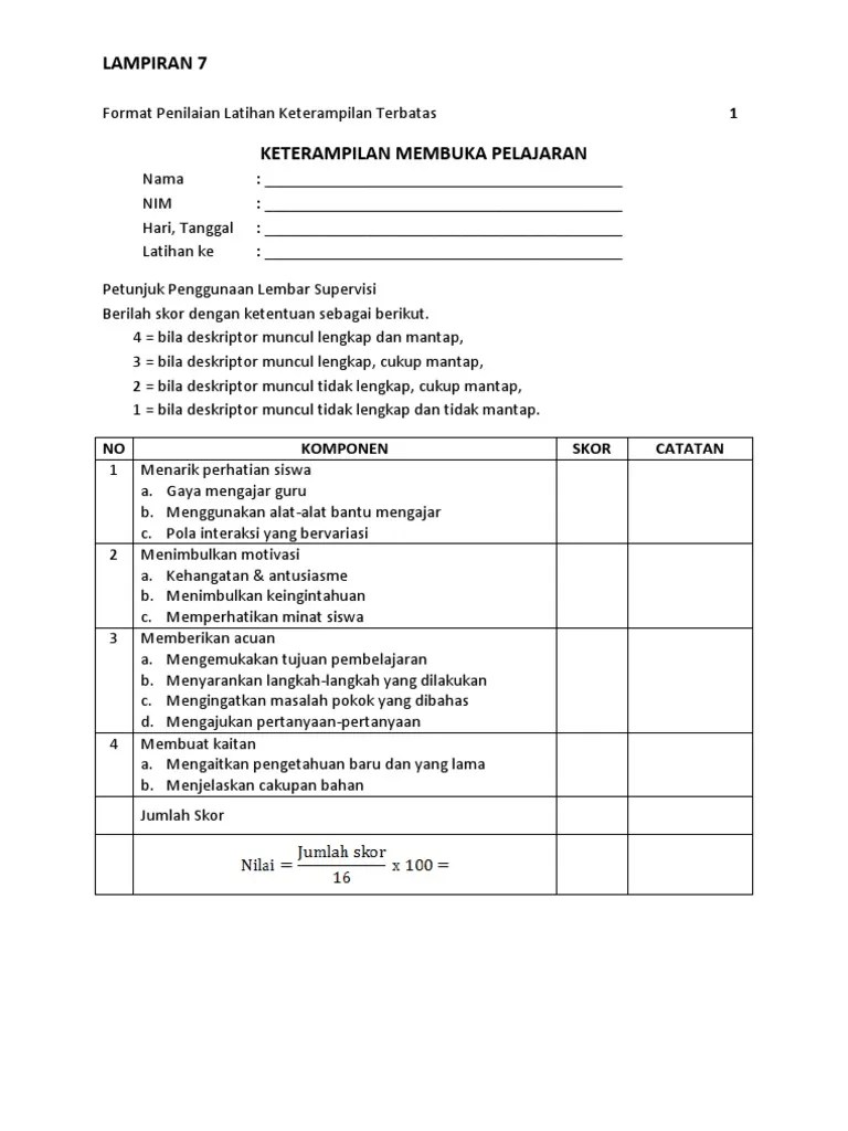 Sikap spritual dan sosial peserta didik. Format Observasi Kkn Ppl Pdf