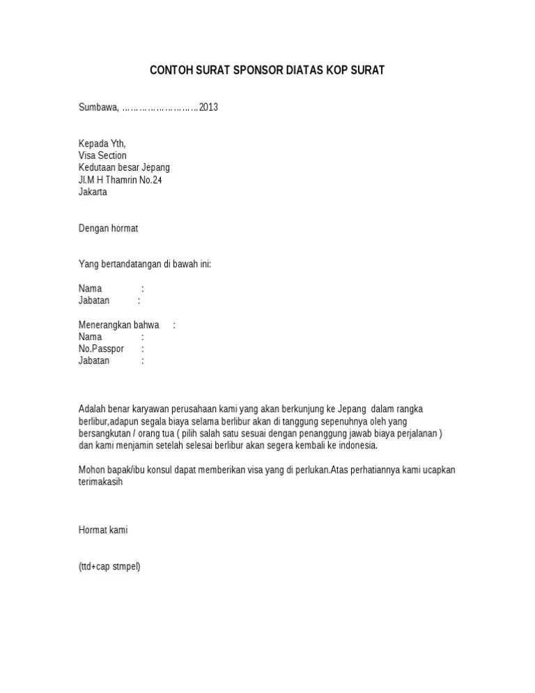 Contoh Surat Izin Suami Untuk Urus Visa Contoh Surat 