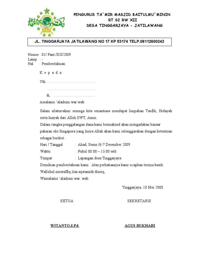 Contoh Surat Permohonan Dana Untuk Pembangunan Masjid Belajar Office 