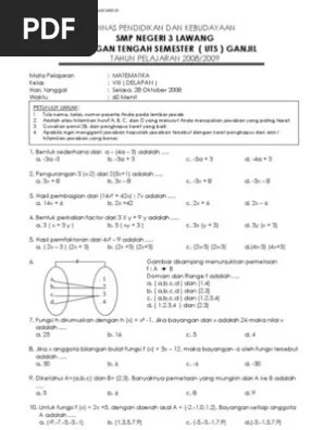 Latihan soal pts matematika kelas 8 semester 1 tp 2019/2020 halo semua. Soal Smp Kelas 8 Matematika Ujian Tengah Semester Ganjil Pdf