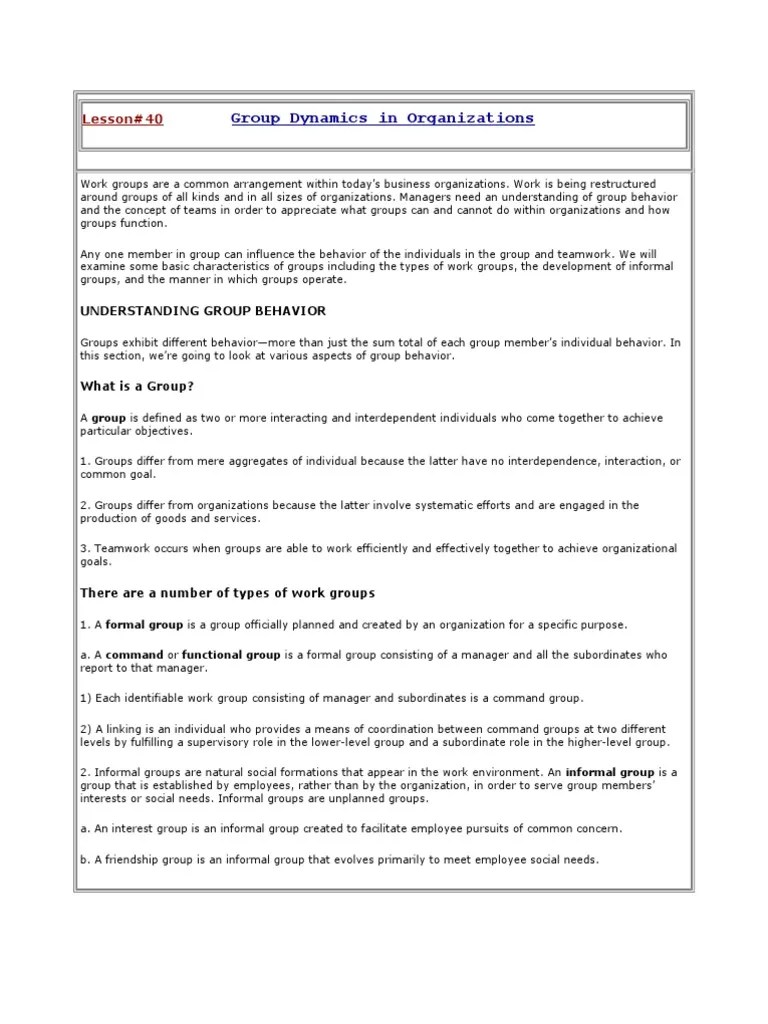 Group Dynamics In Organizations | PDF | Applied Psychology ...