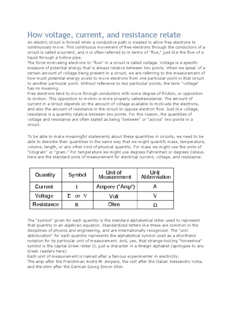 How Voltage, Current, And Resistance Relate | PDF | Electric Current ...