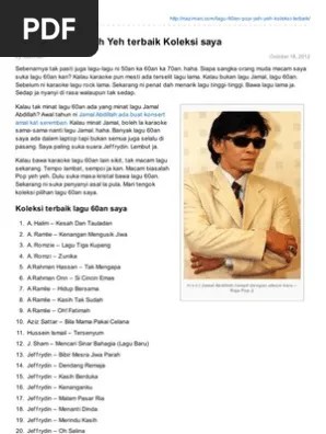 Sebuah lagu terbaik di tahun 60an beriramakan pop yeh yeh yang berjudul kenanganku karya jefrydin, dan dipopulerkan sendiri oleh beliau.kali . Lagu 60an Pop Yeh Yeh Terbaik Koleksi Saya Pdf