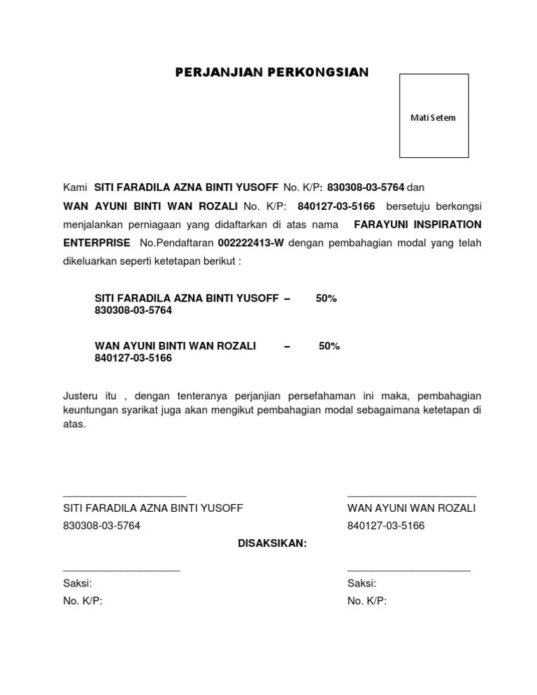 Contoh Perjanjian Perkongsian Contoh Surat Perjanjian Perkongsian Perniagaan Aku Dan Dunia Kita Surat At Home Workouts Pdf Contoh Surat Perjanjian Adalah Surat Yang Mengatur Tentang Hak Dan Kewajiban Dua Orang