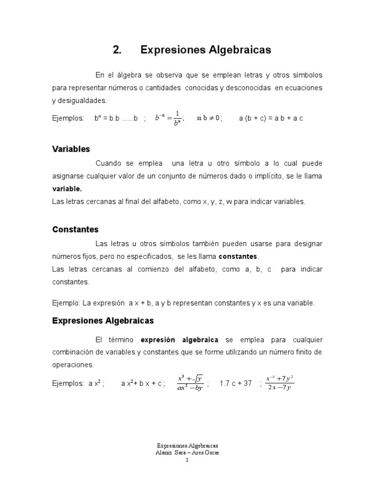Matematica GuiaN2 Expresiones Algebraicas | PDF | División (Matemáticas) | Factorización