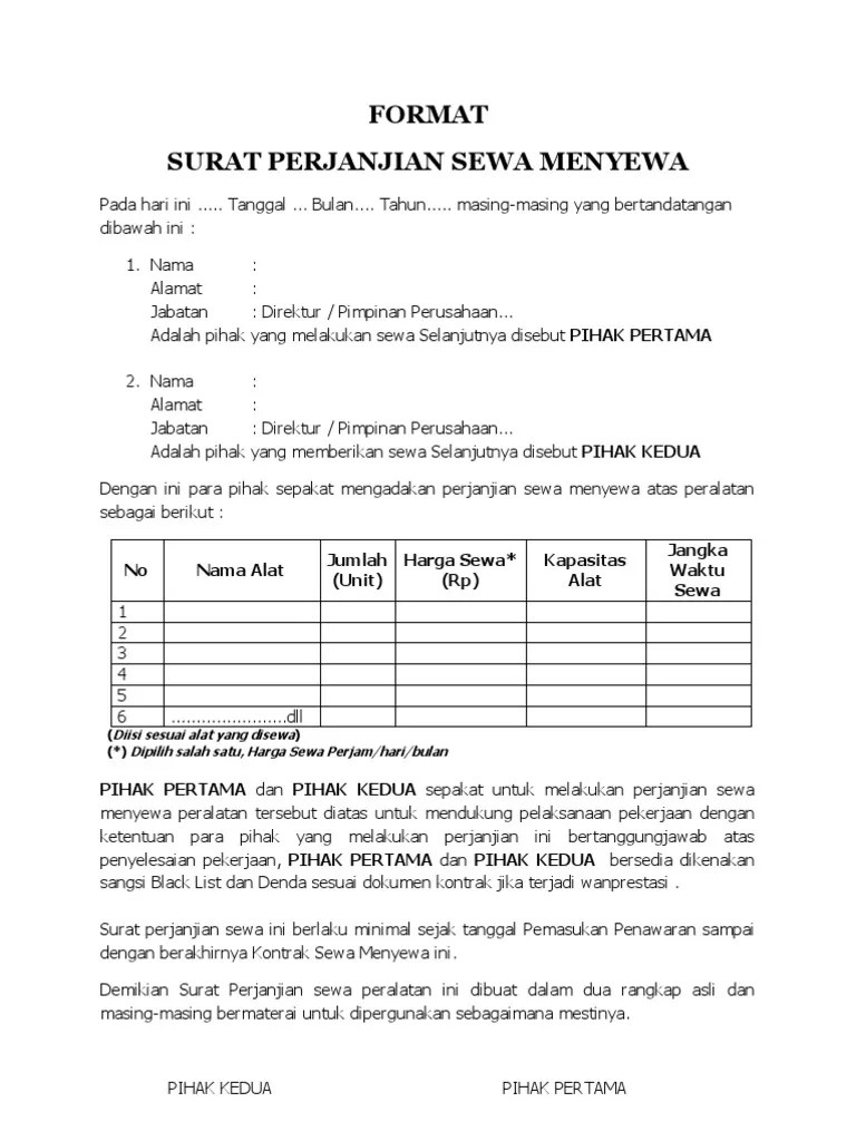 Admin blog kumpulan surat penting juga mengumpulkan . Form Surat Perjanjian Sewa Alat