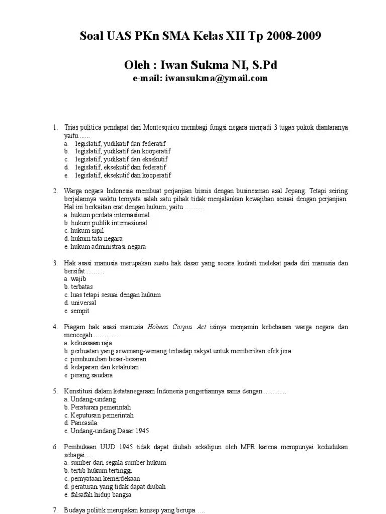 Maybe you would like to learn more about one of these? Soal Pkn Kelas 12 Semester 1 Kurikulum 2013 Administrasi
