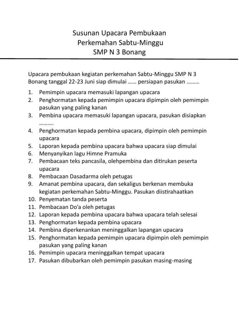 Susunan Upacara Pembukaan Perkemahan Sabtu-Minggu SMP N 3 Bonang | PDF