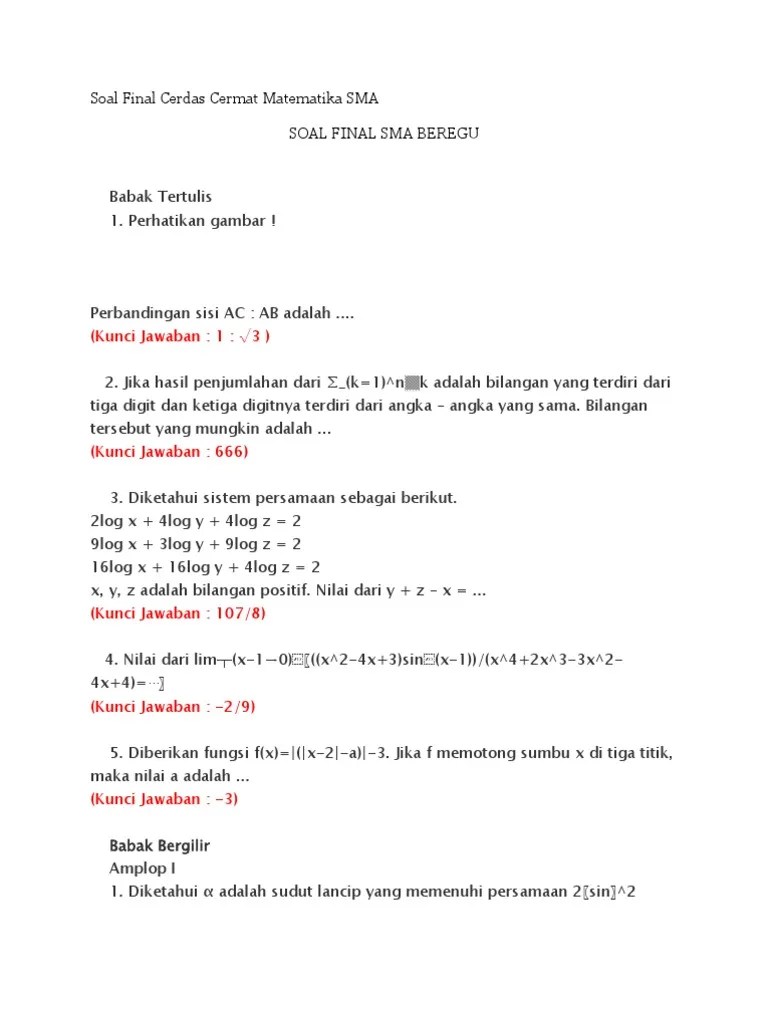 soal un mtk sma 2020. Soal Ips Untuk Cerdas Cermat Sma Masnurul