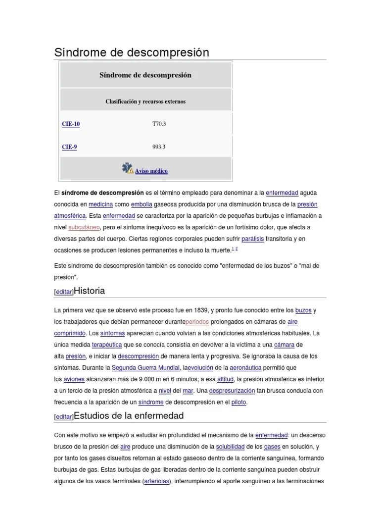 Síndrome De Descompresión | PDF | Medicina CLINICA | Especialidades Medicas