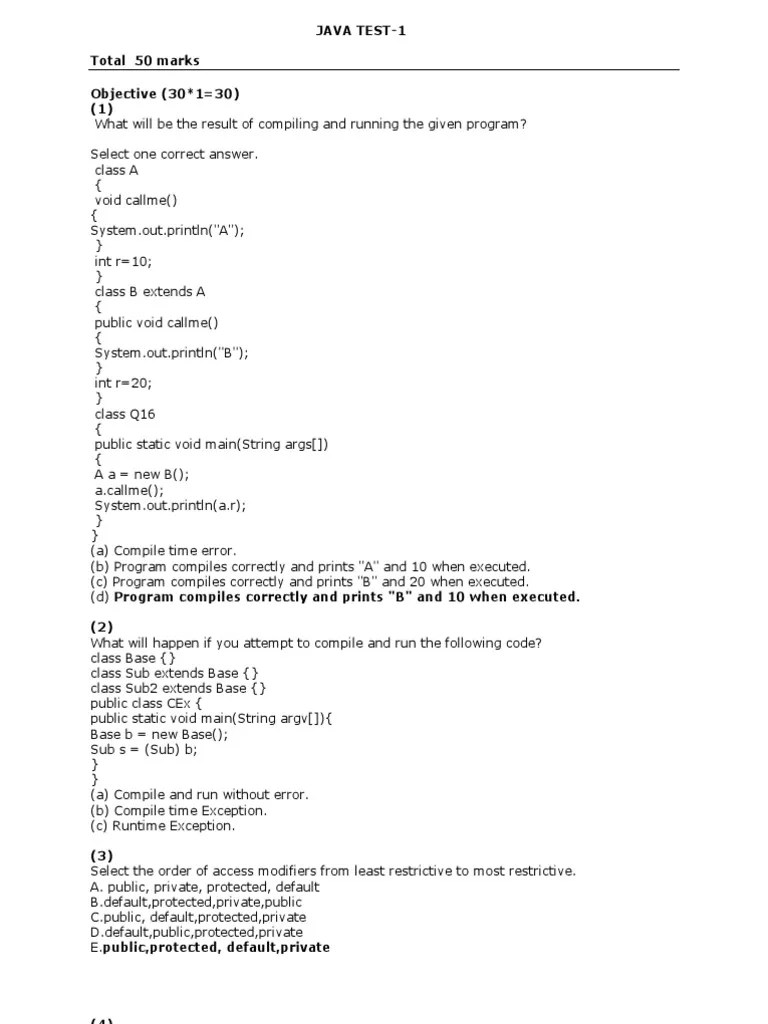 Java Test Paper | PDF | Constructor (Object Oriented Programming ...
