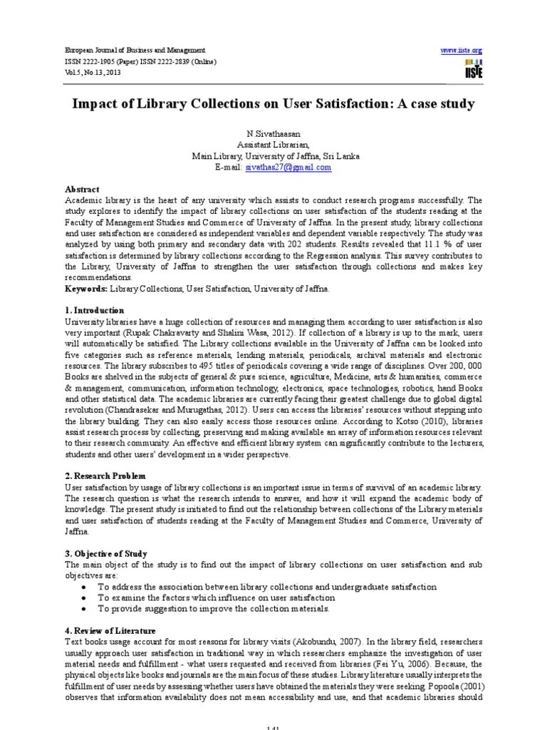 Impact Of Library Collections On User Satisfaction A Case Study | PDF ...