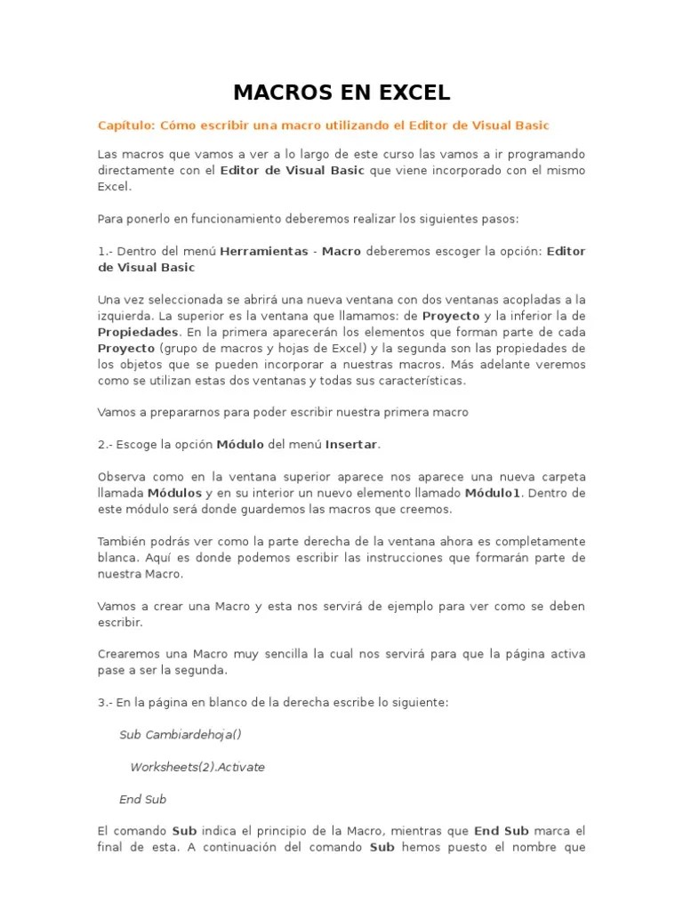 Excel Manual, Curso De Macros En Excell | PDF | Macro (informática ...