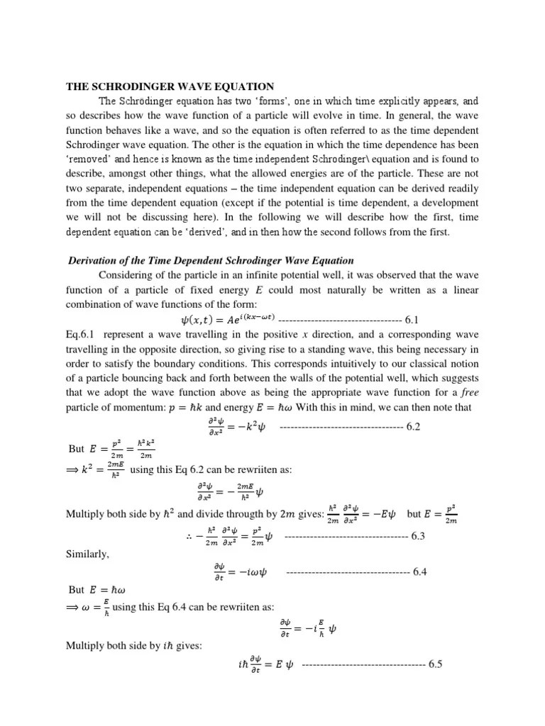The Schrodinger Wave Equation | PDF | Wave Function | Schrödinger Equation