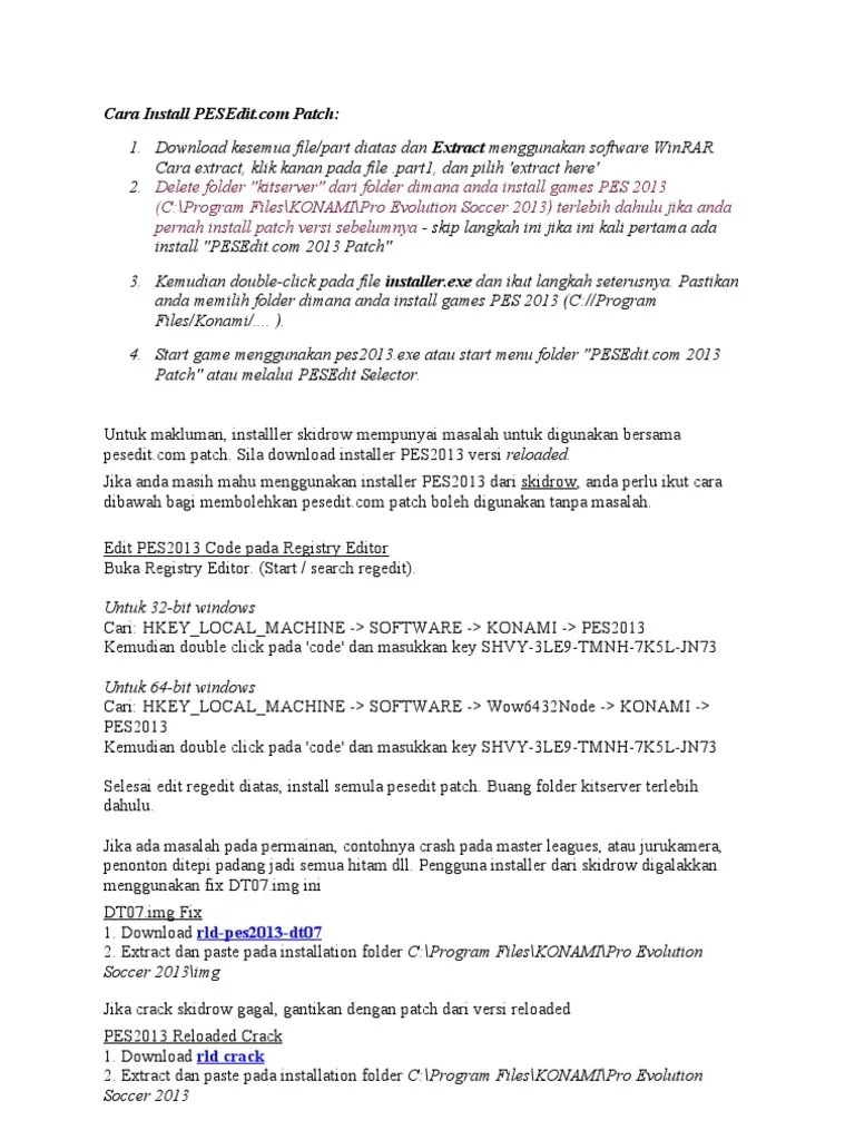 Cara Install PESEdit. Patch | PDF
