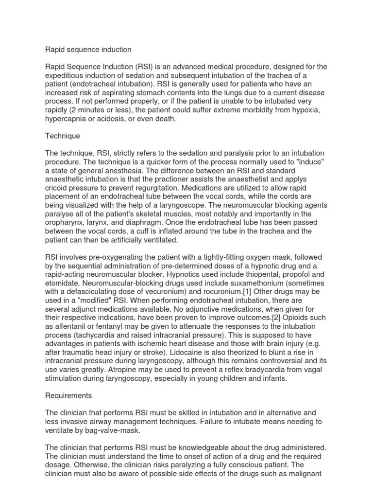 Rapid Sequence Induction | PDF | Anesthesia | Clinical Medicine