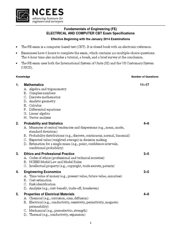 FE Ele CBT Specs With Ranges | PDF | Electrical Network | Logic Gate