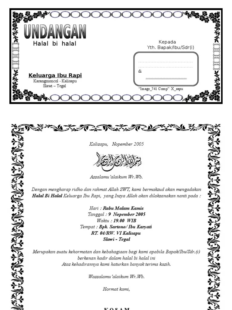 Contoh Undangan Halal Bihalal Doc Untuk file dalam format ms word bisa sobat download pada link dibawah ini.