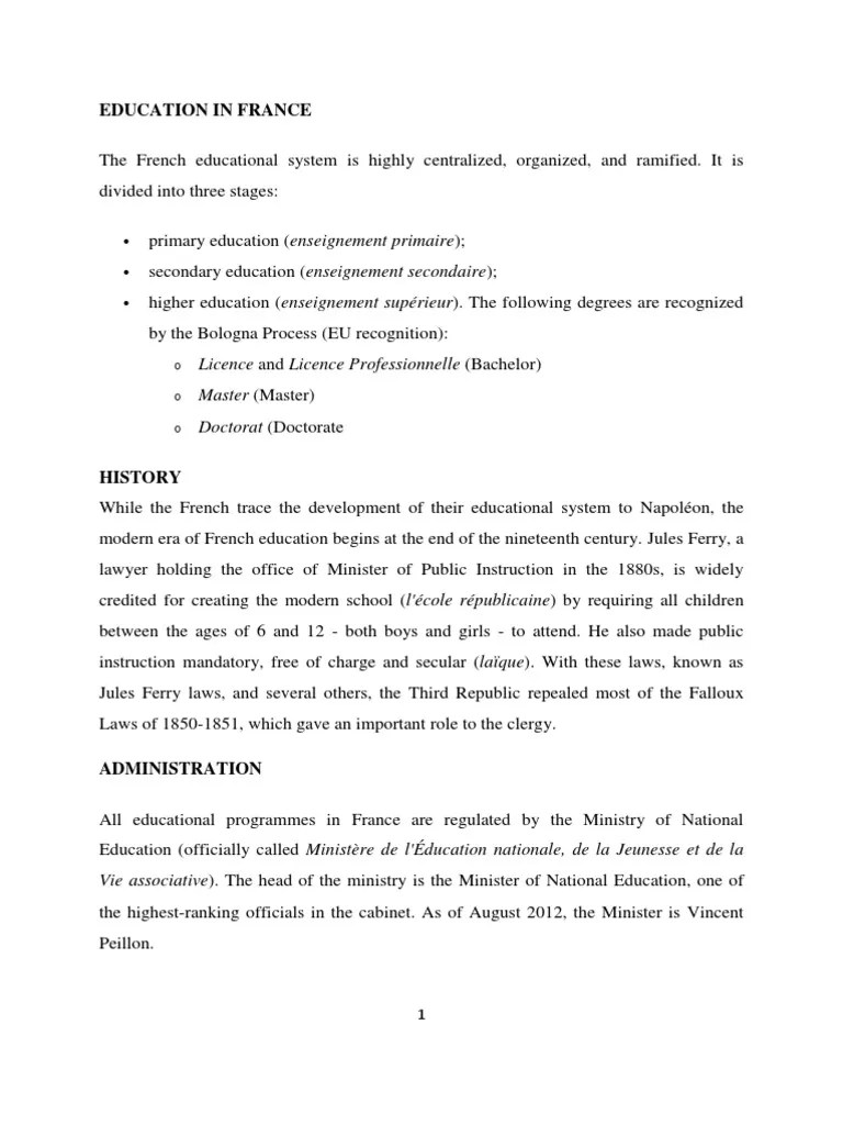 Education In France | PDF | Educational Institutions | Schools