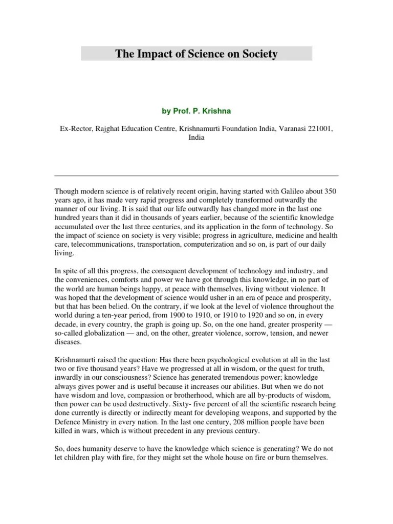 The Impact Of Science On Society | PDF | Reality | Science
