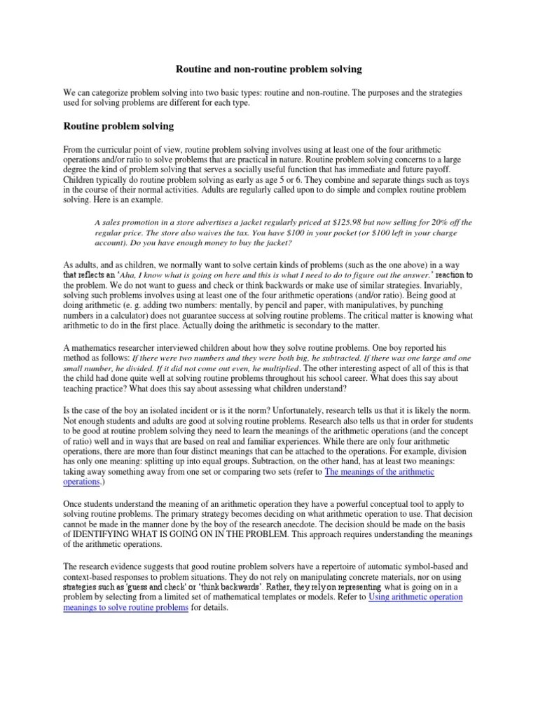 Routine Vs Non-routine Problem Solving Strategies | PDF | Cognitive Science | Teaching Mathematics