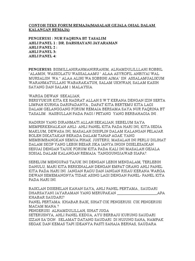 Lisan berkumpulan bm tingkatan 4. Contoh Teks Forum Masalah Gejala Sosial Dalam Kalangan Masyarakat Pdf
