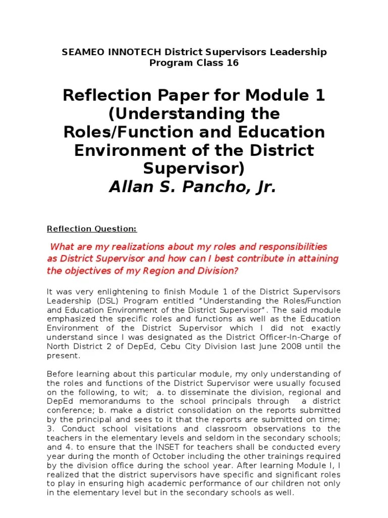 Reflection Paper For Module 1-1 | Teachers | Curriculum